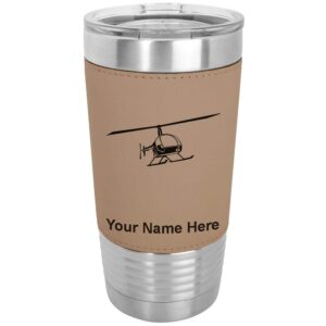 lasergram 20oz vacuum insulated tumbler mug, helicopter 2, personalized engraving included (faux leather, light brown)