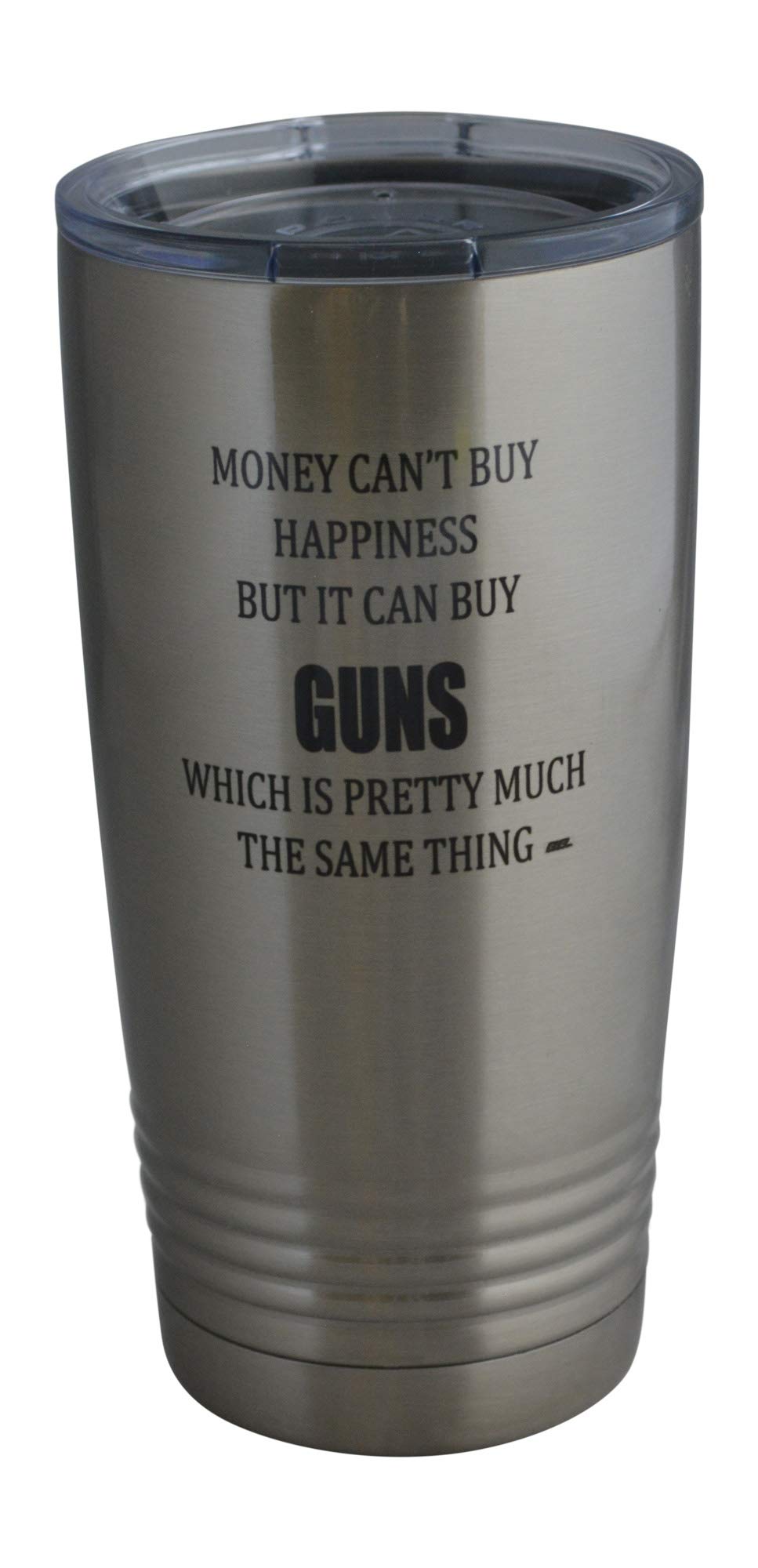 Rogue River Tactical Funny Hunting 20 Oz.Travel Tumbler Mug Cup Money Happiness Guns w/Lid Stainless Steel Hot or Cold Gift