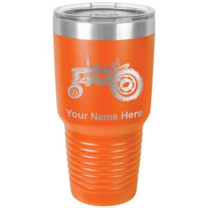 lasergram 30oz vacuum insulated tumbler mug, old farm tractor, personalized engraving included (orange)