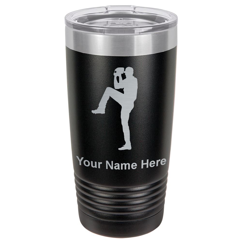 LaserGram 20oz Vacuum Insulated Tumbler Mug, Baseball Pitcher, Personalized Engraving Included (Black)