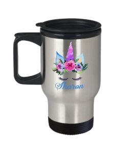 sharon travel mug unicorn personalized name coffee cup gift stainless steel insulated