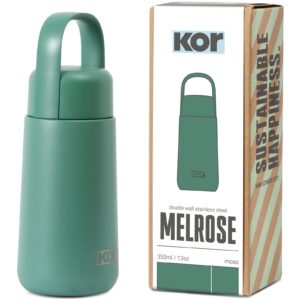 KOR Melrose 12oz Double Wall Insulated Water Bottle - Keeps Beverages Hot for 12hrs, Cold for 24hrs - Stainless Steel Design - Contoured Perfect Spout for Drinking