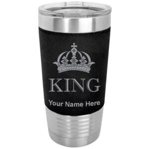 lasergram 20oz vacuum insulated tumbler mug, king crown, personalized engraving included (faux leather, black)
