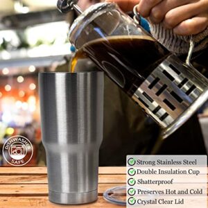 Vila Stainless Steel Travel Tumbler, Double Wall Vacuum Insulated Water, Coffee Mug, Tight Transparent Lid Restrains Spillage, Keeps Hot Drinks Hot and Cold Drinks Cold, 30oz
