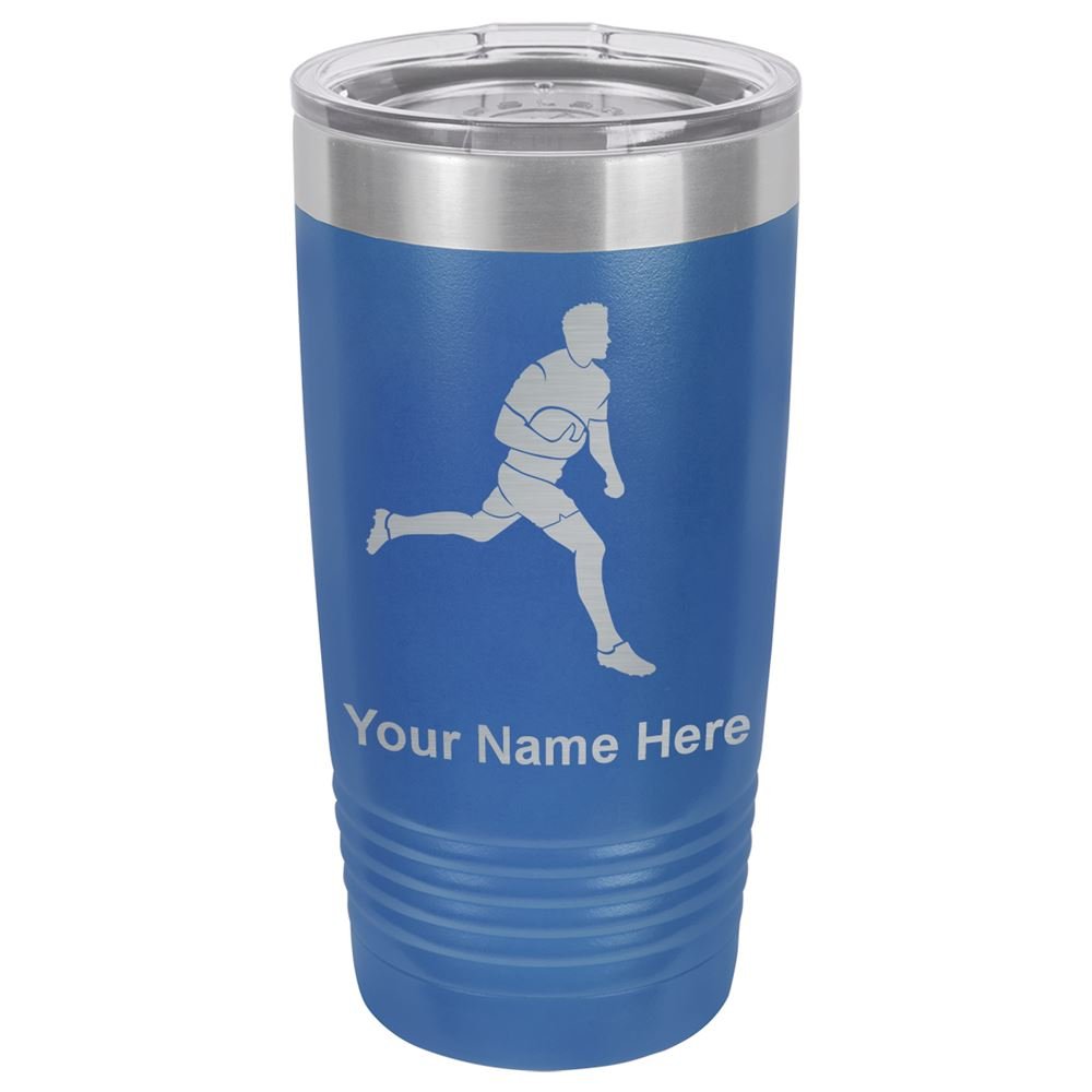 LaserGram 20oz Vacuum Insulated Tumbler Mug, Rugby Player, Personalized Engraving Included (Dark Blue)