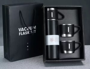 stainless steel thermo + 3 cup, 500ml/16.9oz (black, grey and blue set)