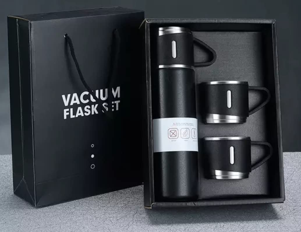 Stainless Steel Thermo + 3 cup, 500ml/16.9oz (Black, Grey and Blue Set)