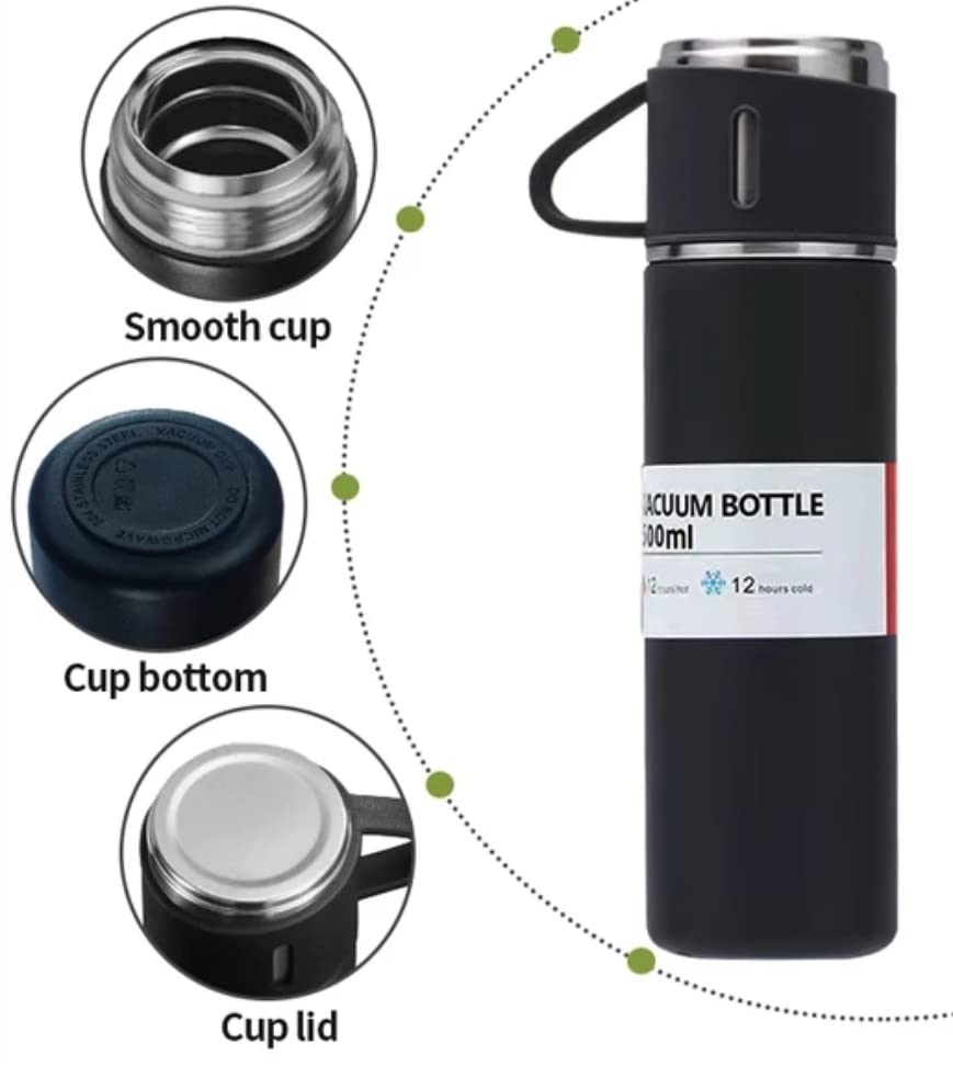 Stainless Steel Thermo + 3 cup, 500ml/16.9oz (Black, Grey and Blue Set)