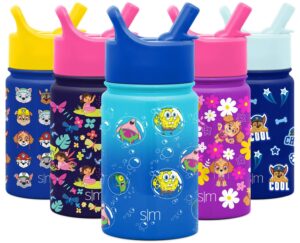 simple modern kids water bottle with straw lid | insulated stainless steel reusable tumbler for toddlers, girls, boys | summit collection | 10oz, spongebob bubbles