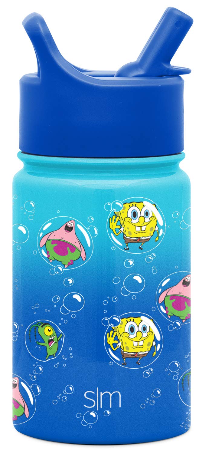 Simple Modern Kids Water Bottle with Straw Lid | Insulated Stainless Steel Reusable Tumbler for Toddlers, Girls, Boys | Summit Collection | 10oz, SpongeBob Bubbles