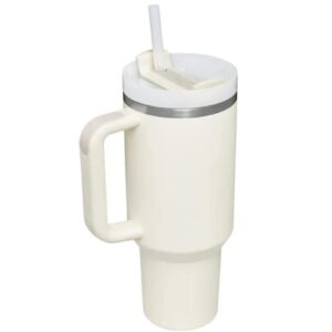 handle and straw with lid car mug with outdoor sports travel stainless steel sippy mug gifts (pale)