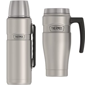 thermos stainless king vacuum-insulated beverage bottle (40 ounce) and travel mug (16 ounce), matte steel