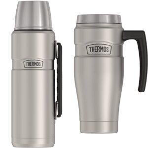 THERMOS Stainless King Vacuum-Insulated Beverage Bottle (40 Ounce) and Travel Mug (16 Ounce), Matte Steel