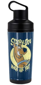 scooby doo! official where are you 18 oz insulated water bottle, leak resistant, vacuum insulated stainless steel with 2-in-1 loop cap