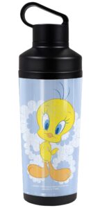 looney tunes official retro tweety 18 oz insulated water bottle, leak resistant, vacuum insulated stainless steel with 2-in-1 loop cap