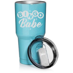 30 oz tumbler stainless steel vacuum insulated travel mug cup bingo babe (light blue glitter)