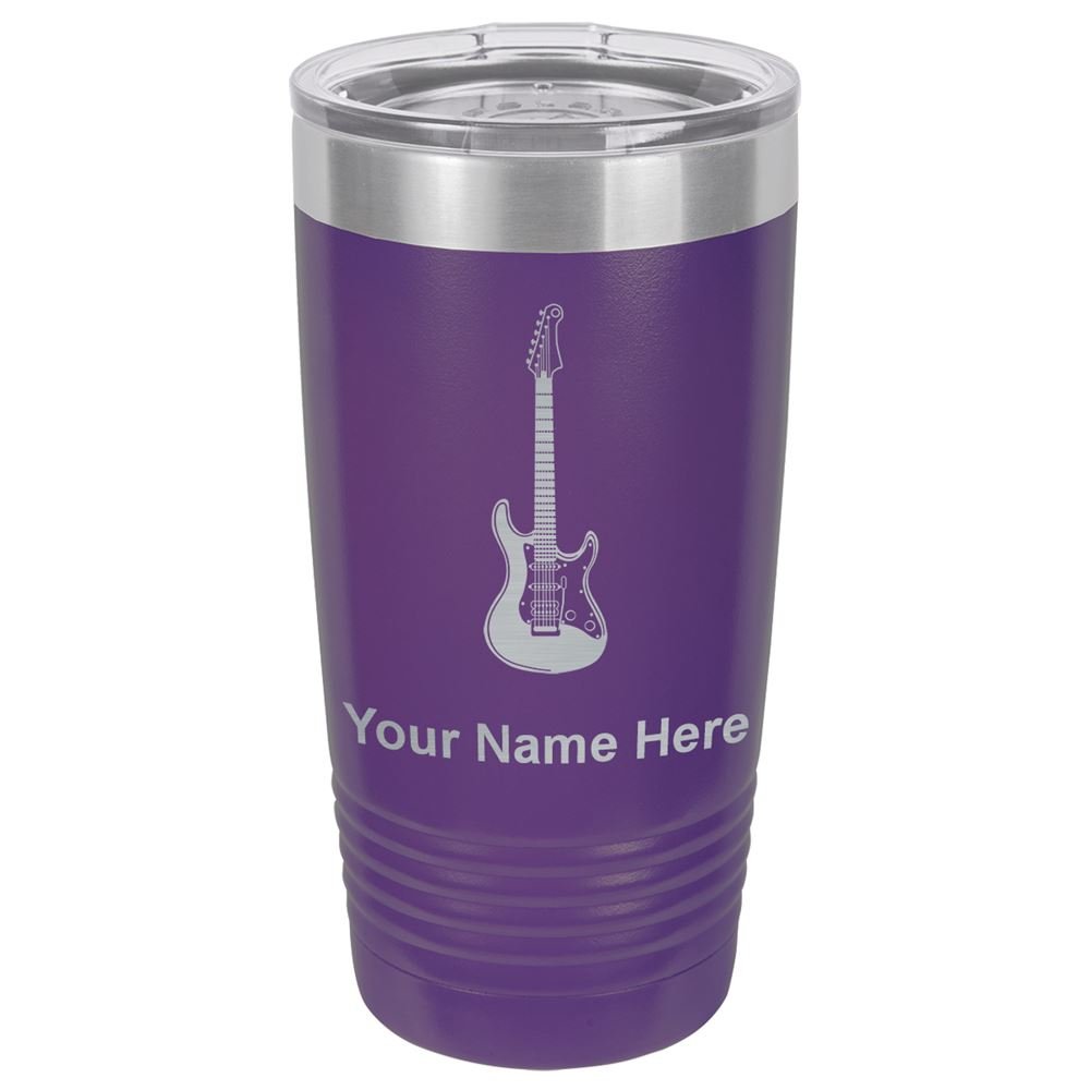 LaserGram 20oz Vacuum Insulated Tumbler Mug, Electric Guitar, Personalized Engraving Included (Dark Purple)