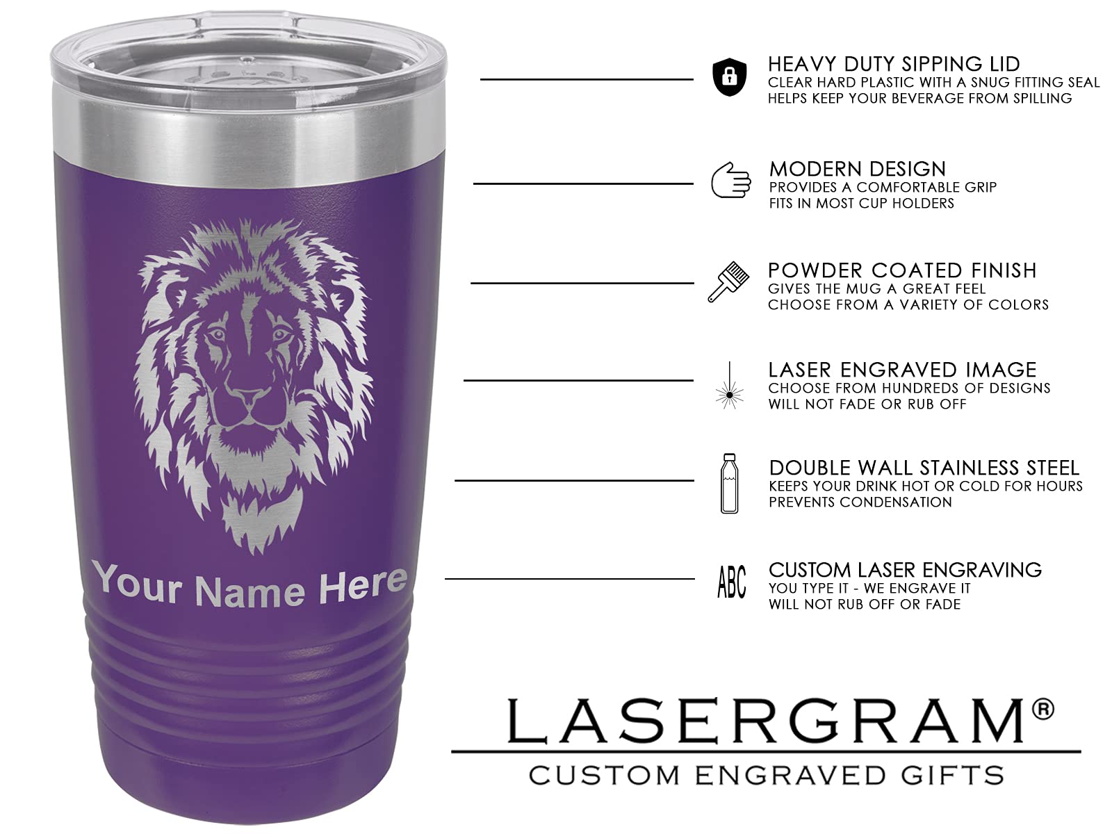 LaserGram 20oz Vacuum Insulated Tumbler Mug, Electric Guitar, Personalized Engraving Included (Dark Purple)