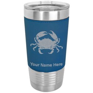 lasergram 20oz vacuum insulated tumbler mug, crab, personalized engraving included (faux leather, blue)