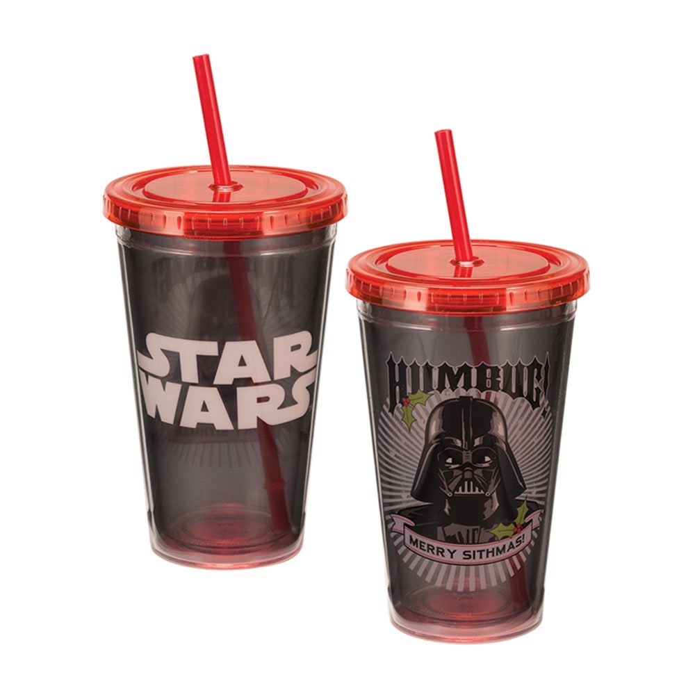 Vandor 99214 Star Wars Darth Vader "Humbug" 18 oz Acrylic Travel Cup with Lid and Straw, Black, Green, and White