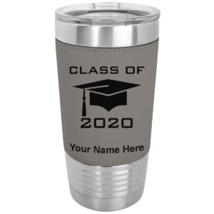 lasergram 20oz vacuum insulated tumbler mug, grad cap class of 2023, 2024, 2025, 2026, 2027, personalized engraving included (faux leather, gray)