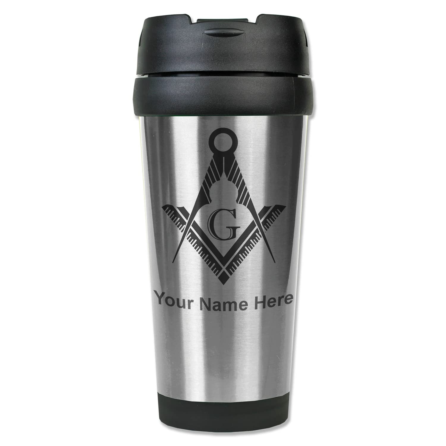 LaserGram 16oz Coffee Travel Mug, Freemason Symbol, Personalized Engraving Included (Stainless)