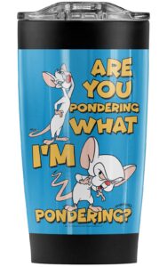 logovision pinky and the brain brain pondering stainless steel tumbler 20 oz coffee travel mug/cup, vacuum insulated & double wall with leakproof sliding lid | great for hot drinks and cold beverages