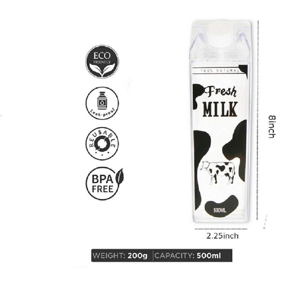 FveBzem 17Oz 500ml Milk Carton Water Bottle with Cleaning Brush BPA Free Reusable Milk Carton Shaped Water Bottle Leakproof Juice Tea Jug for Travelling Sports Camping Outdoor Activities