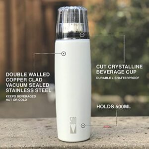 Simple Clean Stuff-V500-Stainless Steel Bottle, Triple Layer Insulate Vacuum Travel Thermos, w/Crystaline Cup-Perfect for Wine, Cocktails, Beverages like Tea/Coffee-Hot 18 hrs/Cold 48 hrs-500ml/16.9oz