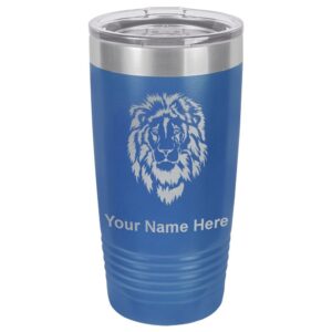 lasergram 20oz vacuum insulated tumbler mug, lion head, personalized engraving included (dark blue)
