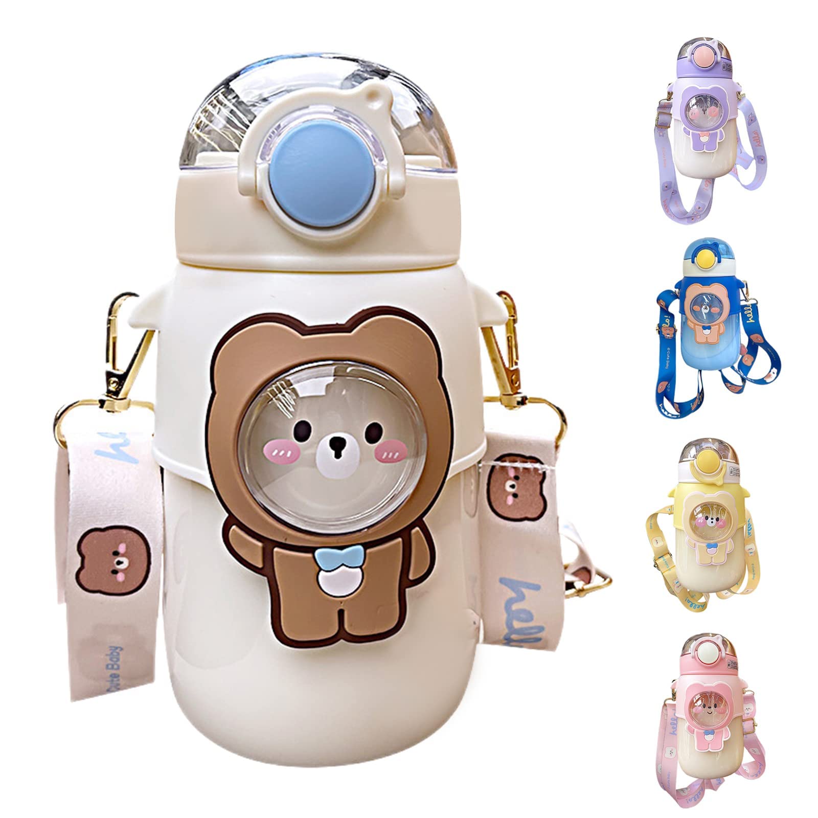 LIERWOI Kawaii Bear Water Bottle Anti-drop, 720ml Cute Driking Bottle wiht Straw for Girls Teenager, Bpa Free,Plastic Water Bottle for Daily Outdoor