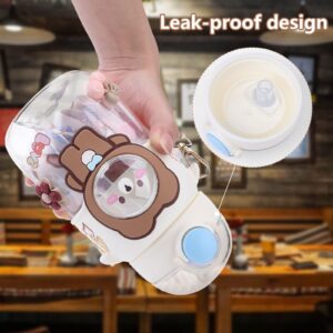 LIERWOI Kawaii Bear Water Bottle Anti-drop, 720ml Cute Driking Bottle wiht Straw for Girls Teenager, Bpa Free,Plastic Water Bottle for Daily Outdoor