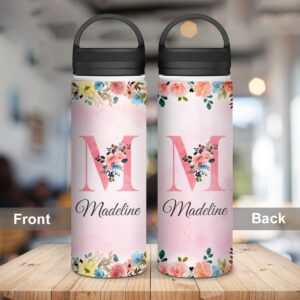 winorax Personalized Water Bottle Monogram Stainless Steel Insulated Water Bottles 32oz 18oz 12oz Customized Bottle For Women Girls Kids Teen Custom School Sports Items Gift