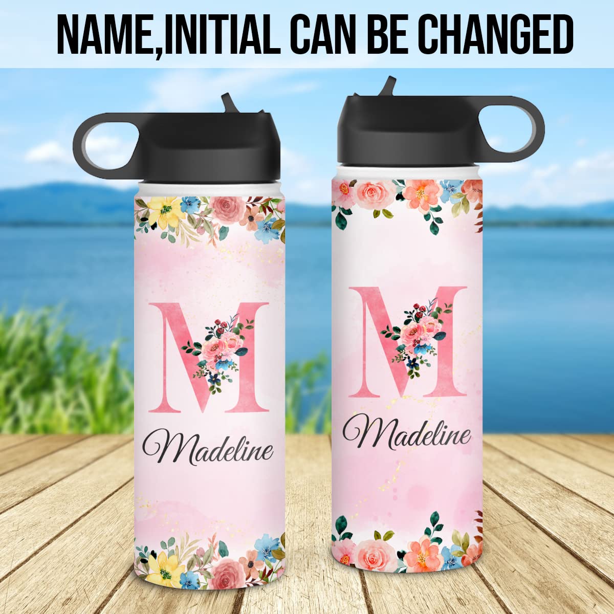 winorax Personalized Water Bottle Monogram Stainless Steel Insulated Water Bottles 32oz 18oz 12oz Customized Bottle For Women Girls Kids Teen Custom School Sports Items Gift