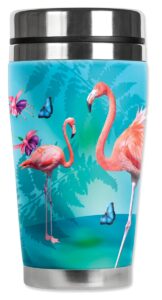 mugzie flamingo's & butterflies travel mug with insulated wetsuit cover, 16 oz, black