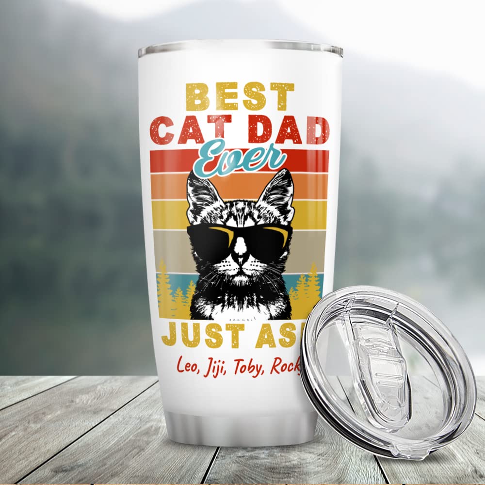 Wassmin Personalized Best Cat Dad Tumbler Cup With Lid 20oz 30oz Stainless Steel Double Wall Vacuum Insulated Tumblers Coffee Travel Mug Fathers Birthday Christmas Drinking Cups Cats Owners Lovers