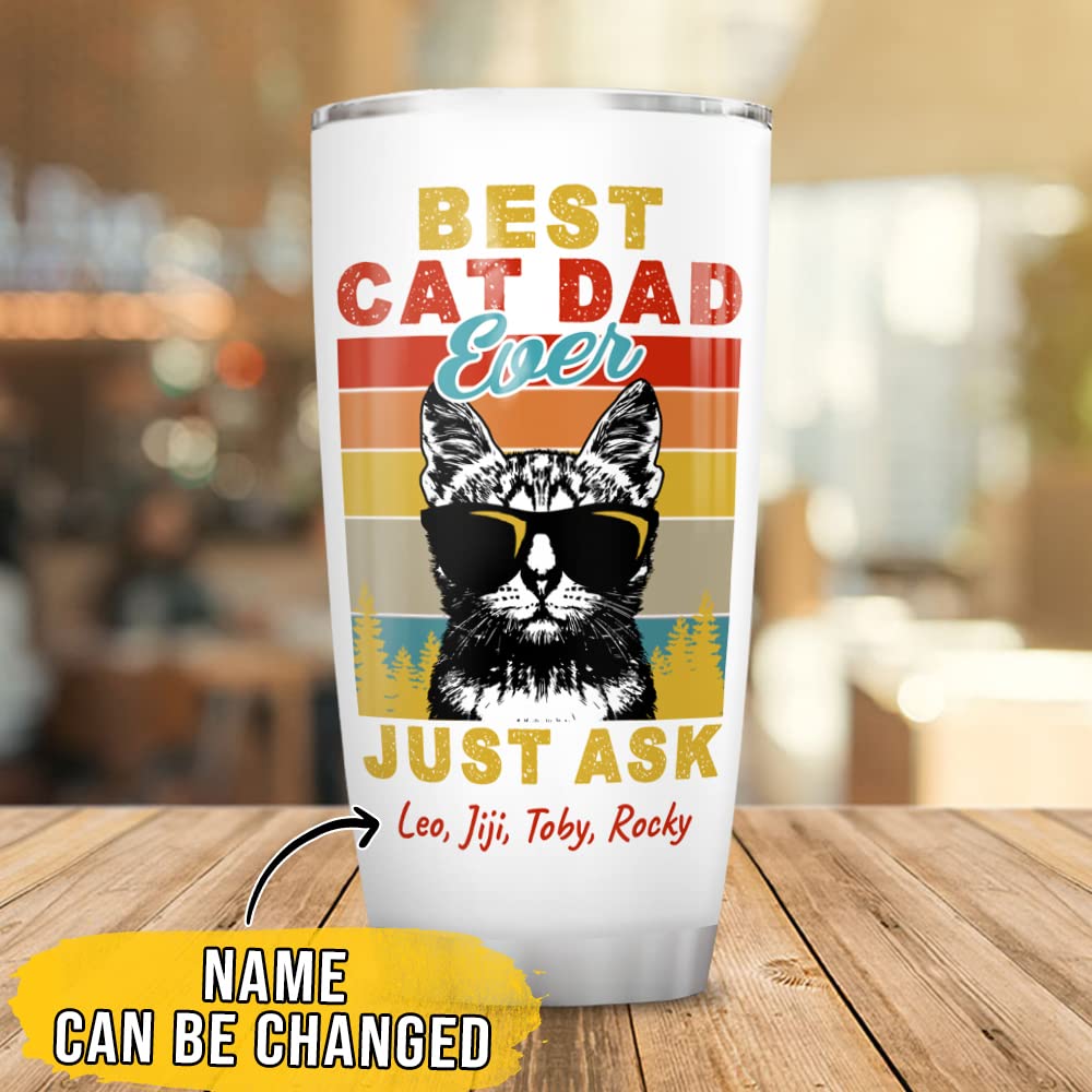 Wassmin Personalized Best Cat Dad Tumbler Cup With Lid 20oz 30oz Stainless Steel Double Wall Vacuum Insulated Tumblers Coffee Travel Mug Fathers Birthday Christmas Drinking Cups Cats Owners Lovers