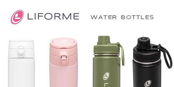 LIFORME Portable Water Bottle, Leakproof Screw Top, Lightweight, Eco-friendly, Hot/Cold Vacuum Insulation, Sweat-Free Double-Walled Design, BPA-Free, Grippy Textured Surface, 13OZ - White