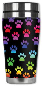 mugzie "paw prints" stainless steel travel mug with insulated wetsuit cover, 20 oz, black