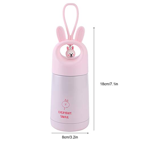 Emoshayoga Cute Cartoon Vacuum Flask Stainless Steel Insulation Vacuum Bottle BPA-Free Portable Water Bottle with Pendant for Students(Pink Rabbit)