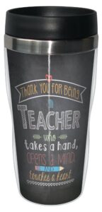 tree-free greetings jo moulton teacher mind and heart travel mug, stainless lined coffee tumbler, 16-ounce, gift for teacher appreciation week