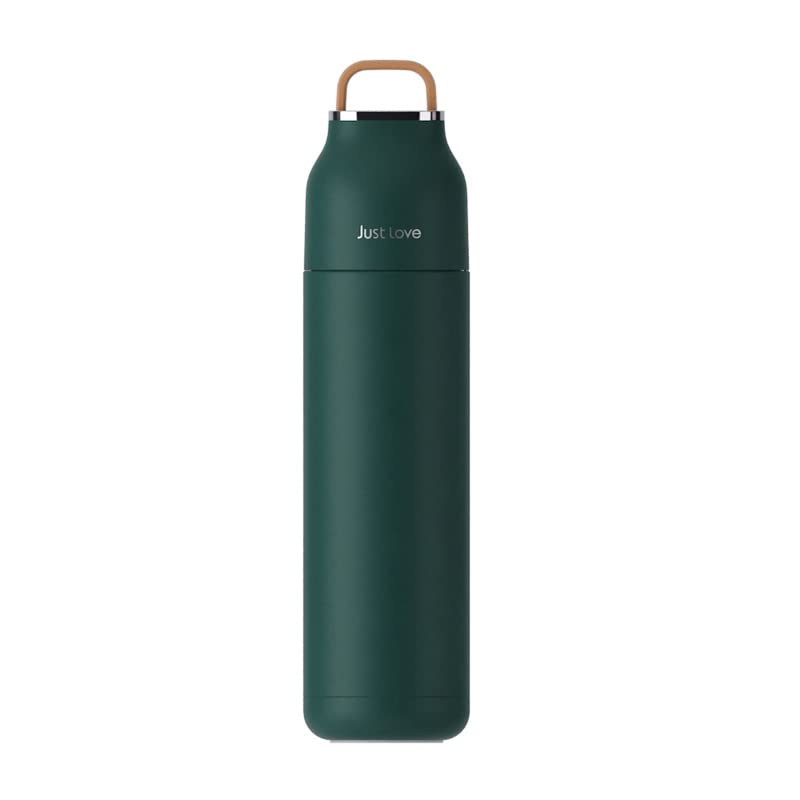 Stainless Steel Vacuum Insulated Water Bottle With Handle Lid - 500ml - Modern, Minimalist And Sleek Design (Green)