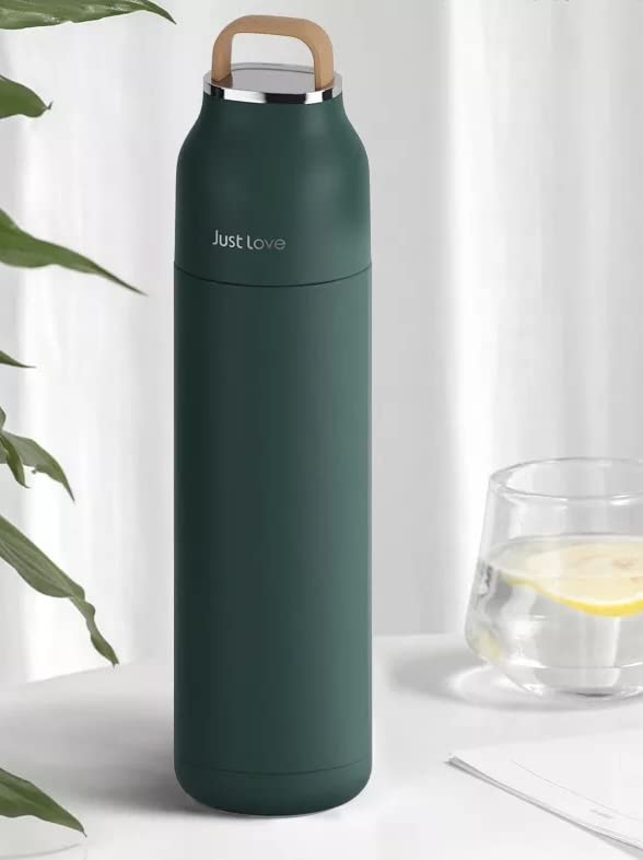 Stainless Steel Vacuum Insulated Water Bottle With Handle Lid - 500ml - Modern, Minimalist And Sleek Design (Green)