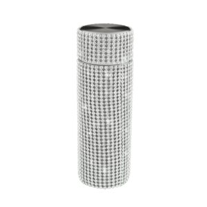 diamond thermos bottle for womens, diamond water bottle bling rhinestone small cute 120ml stainless steel vacuum flask sparkling refillable metal insulated glitter thermal bottle (silver)