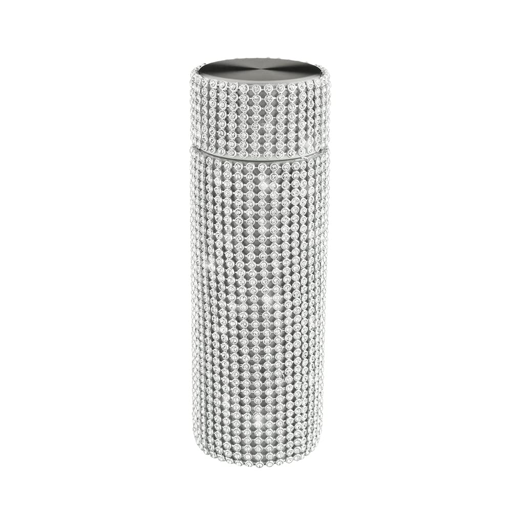 Diamond Thermos Bottle for Womens, Diamond Water Bottle Bling Rhinestone Small Cute 120ML Stainless Steel Vacuum Flask Sparkling Refillable Metal Insulated Glitter Thermal Bottle (Silver)