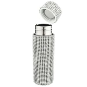 Diamond Thermos Bottle for Womens, Diamond Water Bottle Bling Rhinestone Small Cute 120ML Stainless Steel Vacuum Flask Sparkling Refillable Metal Insulated Glitter Thermal Bottle (Silver)