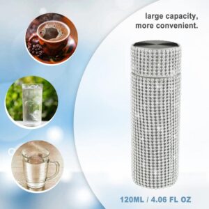 Diamond Thermos Bottle for Womens, Diamond Water Bottle Bling Rhinestone Small Cute 120ML Stainless Steel Vacuum Flask Sparkling Refillable Metal Insulated Glitter Thermal Bottle (Silver)