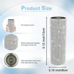 Diamond Thermos Bottle for Womens, Diamond Water Bottle Bling Rhinestone Small Cute 120ML Stainless Steel Vacuum Flask Sparkling Refillable Metal Insulated Glitter Thermal Bottle (Silver)