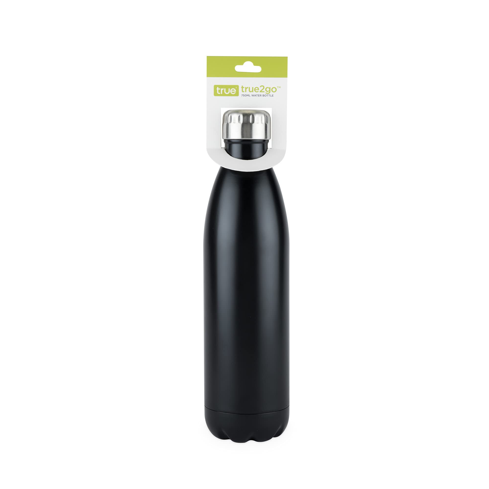 True True2Go Water Bottle, Double Walled Insulated Stainless Steel with Matte Finish, Dishwasher Safe 750 ML / 25 Oz Black Set of 1