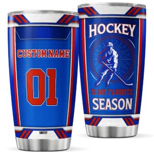 UNILYLY Personalized Coffee Tumbler Leakproof Insulated Mug With Lid Christmas Gifts For Hockey Fans Teen Boys Men Sports Fan Accessories Large Travel Cup Hot And Cold Tumblers